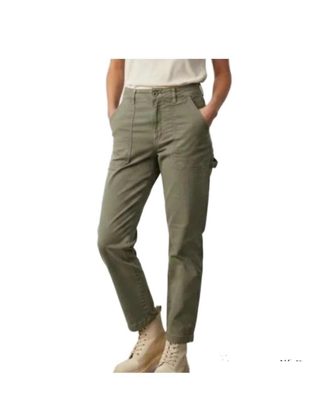 Marine Layer Maya Slim Straight Crop Olive Utility Carpenter Pants Moss Brown
